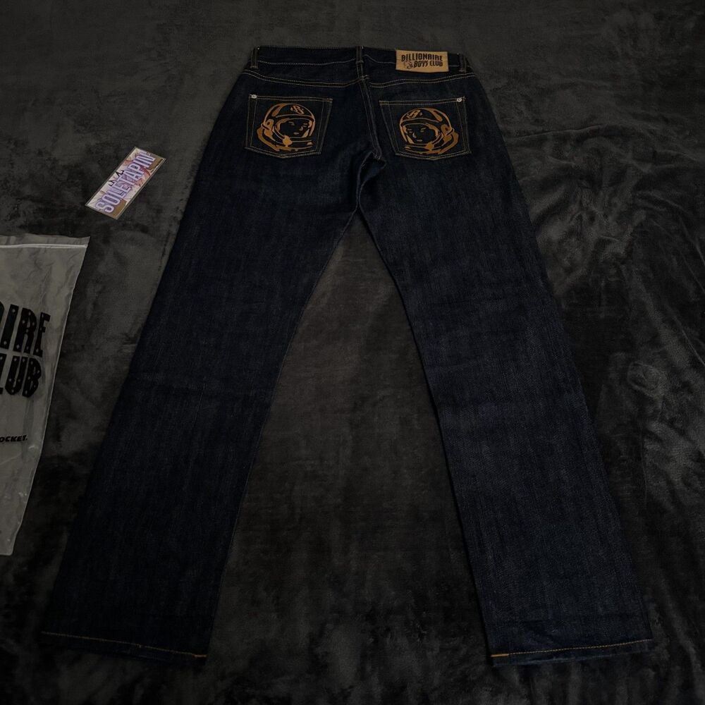*RARE* Billionaire Boys Club Astronaut Embroidered Raw Denim Jeans 32 x 32 Y2K